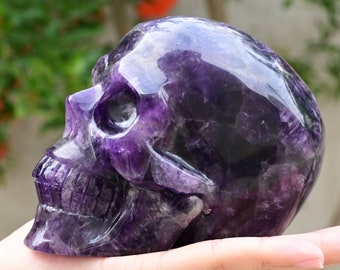 4'' Natural Hand carved Dream amethyst skull，Crystal skull，Quartz crystal，Birthday present，Gift，Desktop ornament，Crystal skull，Reiki healing