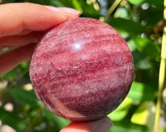 50mm+ Natural Strawberry quartz Sphere，Quartz Crystal，crystal ball by hand，Crystal ornament，Crystal Healing, Divination ball Gift 1PC