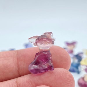 15mm+ Mini Natural Hand carved Fluorite Moon Eevee/Quartz Crystal/ Crystal Eevee/crystal present/crystal gift/Crystal healing