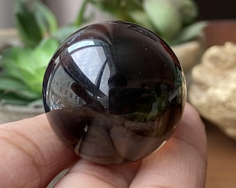 30mm+ Natural Smokey quartz Sphere +base，Quartz Crystal，Halloween gift，crystal Ball，Crystal sphere,Divination ball Healing Gift +Base