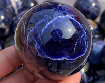 1PC 50mm+ Natural Sodalite ball，Crystal sphere，Quartz Crystal Ball，Crystal decor，Sodalite ball by hand，Crystal Healing crystal ball Gift