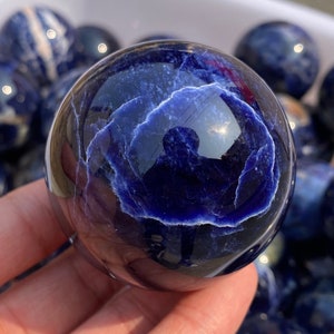 1PC 50mm+ Natural Sodalite ball，Crystal sphere，Quartz Crystal Ball，Crystal decor，Sodalite ball by hand，Crystal Healing crystal ball Gift