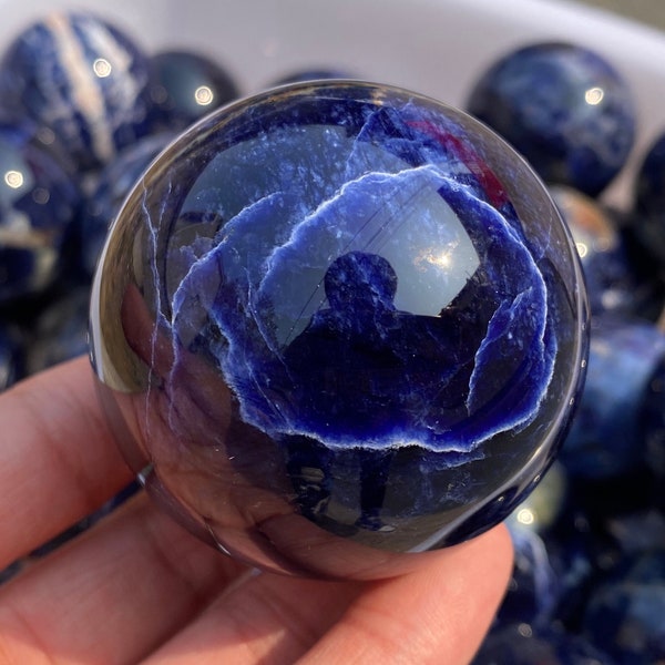 1 pieza de 50mm + bola de sodalita Natural, esfera de cristal, bola de cristal de cuarzo, decoración de cristal, bola de sodalita a mano, regalo de bola de cristal curativo