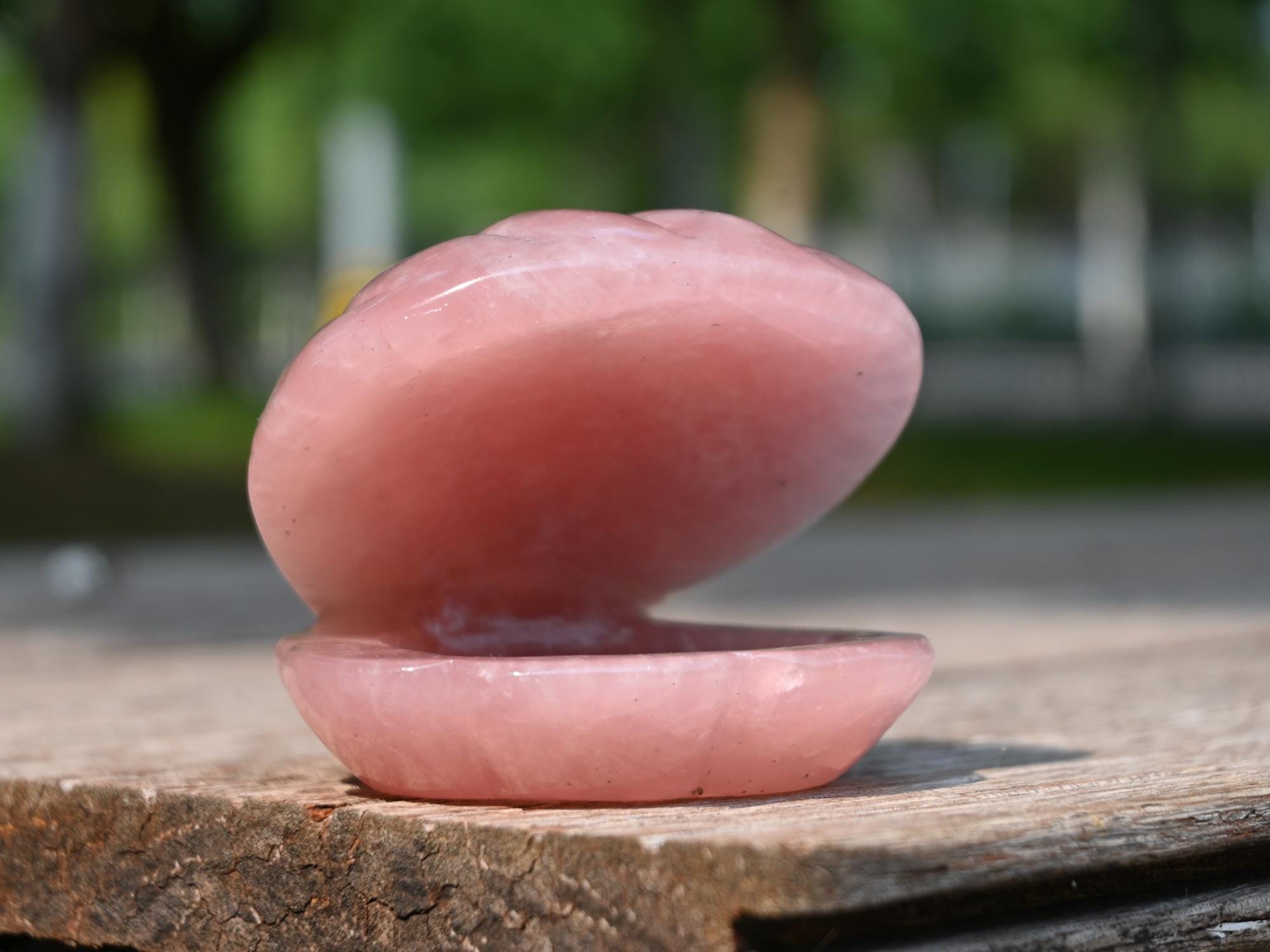 2.4'' 天然手彫りローズクォーツ貝殻、クリスタル貝殻、クォーツ