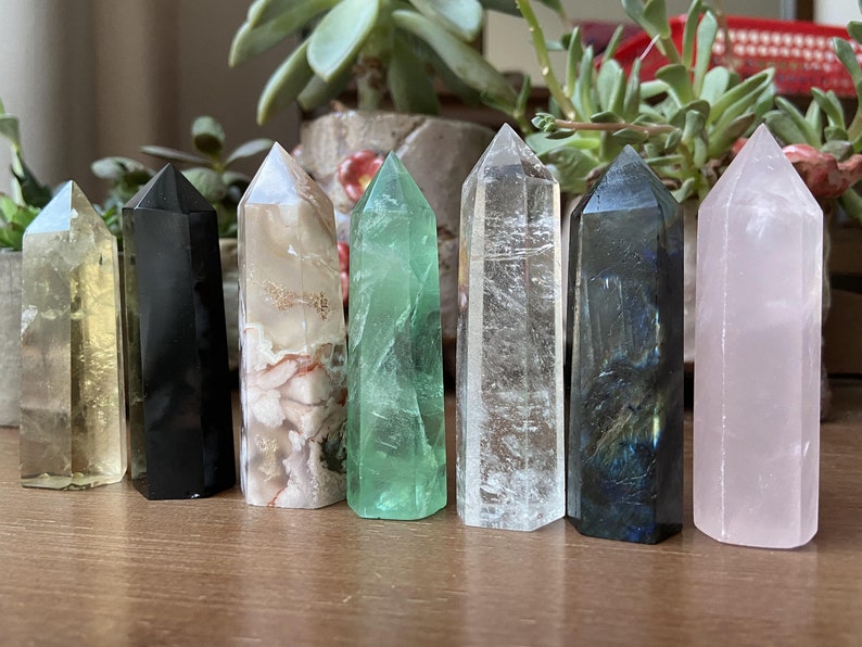 Natural crystal obelisk Stones GiftCrystal obeliskChristmas giftHalloween giftSeven Chakra Gift SetWooden box giftcrystal healing image 8