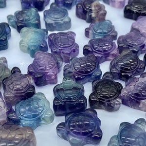 5PC Natural Hand carved Rainbow fluorite crystal sea turtle，Quartz Crystal，Crystal Healing stone Decoration，crystal pendant