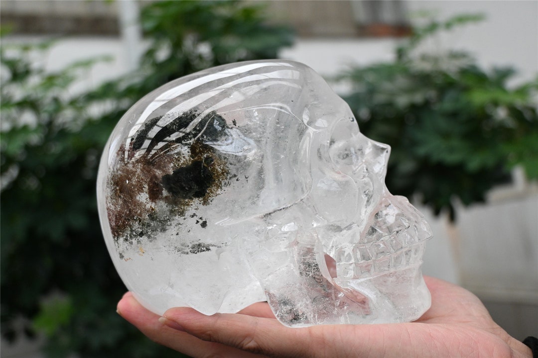 彫刻されたクリアクォーツガーデンクォーツスカル：ホーム