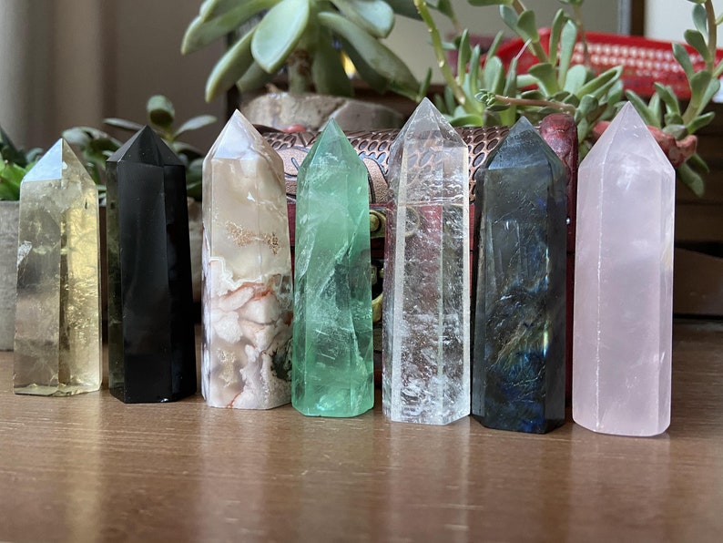 Natural crystal obelisk Stones GiftCrystal obeliskChristmas giftHalloween giftSeven Chakra Gift SetWooden box giftcrystal healing image 7