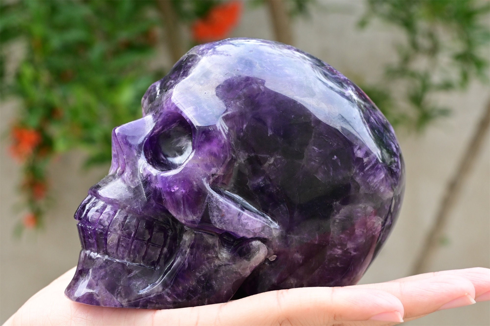4'' Natural Hand carved Dream amethyst skull，Crystal skull，Quartz crystal，Birthday present，Gift，Desktop ornament，Crystal skull，Reiki healing