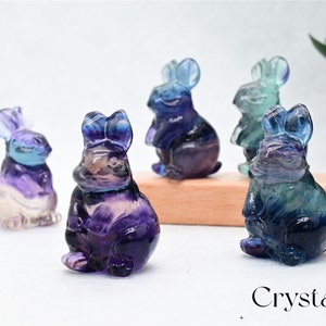 1.2&#39;&#39; Mini Natural Hand carved Fluorite rabbit/Quartz Crystal/ Crystal rabbit/crystal present/ Crystal ornament/crystal gift/Crystal healing