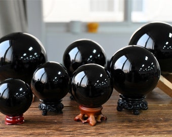 Natural Obsidian Sphere,Quartz Crystal Ball，Obsidian crystal ball，Crystal sphere,Obsidain ball ，Crystal Healing Divination ball Gift 1PC