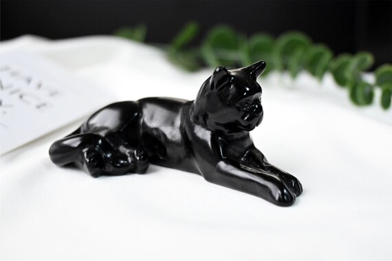 黒猫　石材彫刻品 Amazon.co.jp: 高級黒猫の石彫刻、エレガントな猫の樹脂彫刻