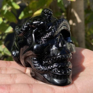 2.8&#39;&#39; Natural Hand Carved Obsidian snake skull，crystal snake skull, quartz crystal，Crystal ornament，Crystal healing