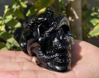 2.8'' Natural Hand Carved Obsidian snake skull，crystal snake skull, quartz crystal，Crystal ornament，Crystal healing