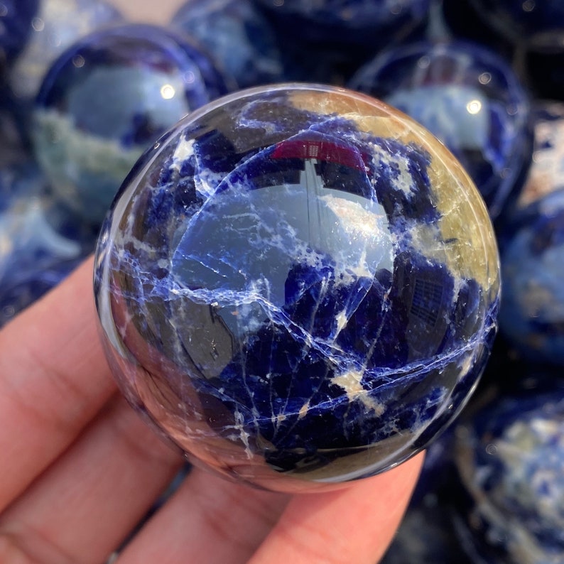 1PC 50mm Natural Sodalite ballCrystal sphereQuartz Crystal BallCrystal decorSodalite ball by handCrystal Healing crystal ball Gift image 7