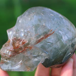 0.45kg Natural Clear quartz ghost skull，Quartz skull，Crystal Carved skull，Skull ornament，Crystal gift，Crystal healing WK777