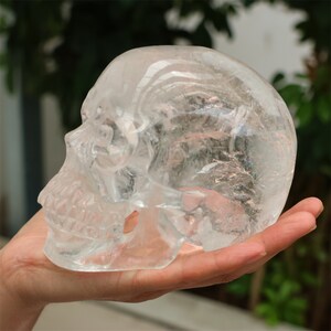 3.98LB Natural Clear Quartz Skull，Hollow out skull carved，Crystal ornament，Crystal gift，Crystal skull decor，Crystal healing SL-499