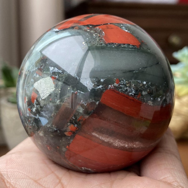 55mm+ Natural Africa Blood Sphere，Crystal sphere，Quartz Crystal Ball，crystal decor，Crystal Healing Divination ball Gift+Base