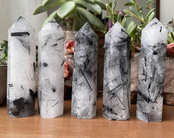 10cm+ Natural Tourmaline Quartz Obelisk Crystal Wand Point，Halloween gift，Healing stone 1PC