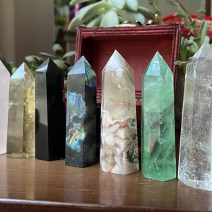 Natural crystal obelisk Stones GiftCrystal obeliskChristmas giftHalloween giftSeven Chakra Gift SetWooden box giftcrystal healing image 2