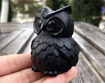 2'' Natural carved Obsidian Owl，Crystal character，Crystal owl，Owl skull，Quartz Crystal，Crystal ornament，Crystal Healing 1PC