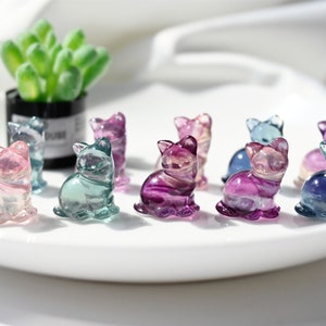 Natuurlijke Mini Regenboog Fluoriet Kat, Kwartskristal gesneden, Kristaldecor, Vakantiecadeau, Tafeldecoratie, Kristalornament, Cadeau, Kristalgenezing