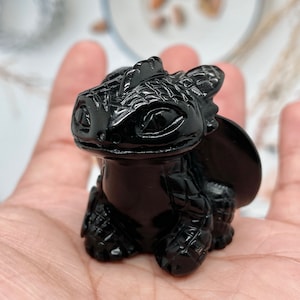 1.6&#39;&#39; Natural Hand carved Obsidian Dragon，Crystal Dragon，crystal decor，Quartz Crystal，Holiday gift，Crystal ornament，Crystal Healing
