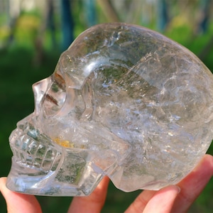1.19kg Natural Clear quartz skull，Quartz skull，Crystal Carved skull，Skull ornament，Crystal gift，Crystal healing WK756