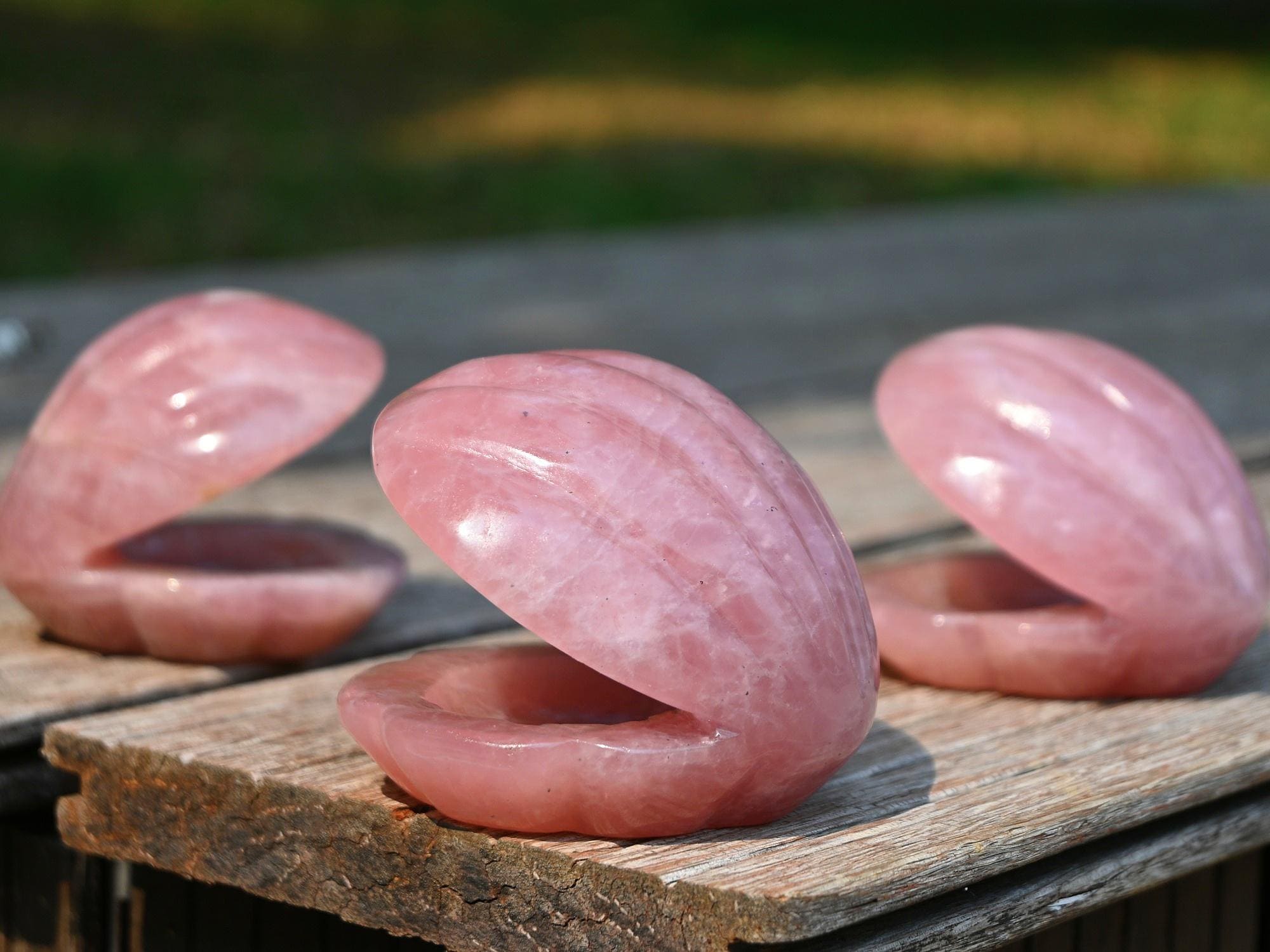 2.4'' 天然手彫りローズクォーツ貝殻、クリスタル貝殻、クォーツ