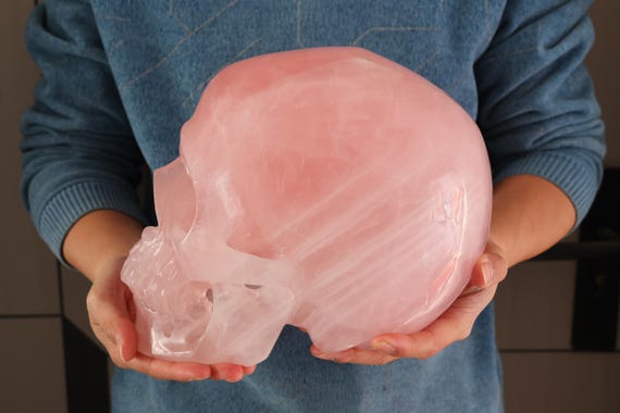 <最終値下げ>✨高品質✨ディープローズクォーツ スカル 9.43kg 天然彫刻ローズクォーツスカル、クォーツクリスタル