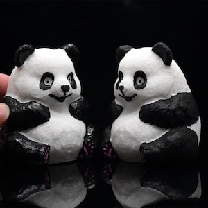 Handgeschnitzter weißer Jade Panda: Kristalltier schnitzen, Wohnkultur