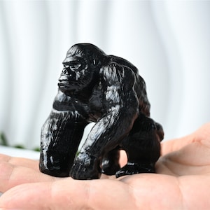 2.6&#39;&#39; Carved Natural Obsidian Gorilla，quartz crystal，Crystal King Kong，Crystal gift，Crystal decor，Crystal ornament，Crystal healing