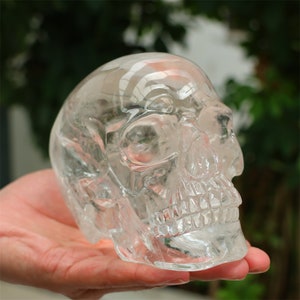3.36LB Natural Clear Quartz Skull，Hollow out skull carved，Crystal ornament，Crystal gift，Crystal skull decor，Crystal healing SL-500