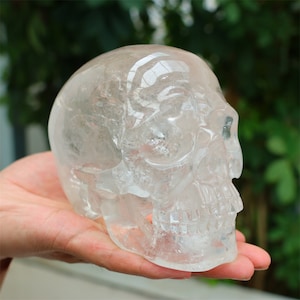 3.34LB Natural Clear Quartz Skull，Hollow out skull carved，Crystal ornament，Crystal gift，Crystal skull decor，Crystal healing SL-507
