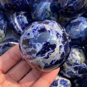 1PC 50mm Natural Sodalite ballCrystal sphereQuartz Crystal BallCrystal decorSodalite ball by handCrystal Healing crystal ball Gift image 4