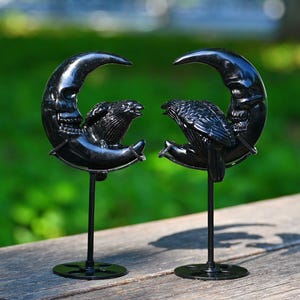 6,2&#39;&#39; natuurlijke kraai van obsidiaan + standaard，Kraaienschedelsnijwerk，Kraaibeeldje，Kristalornament，HuisdecoratieKristalcadeau，Kristalgenezing