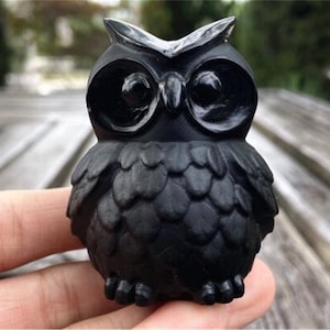 2'' Natural carved Obsidian Owl，Crystal character，Crystal owl，Owl skull，Quartz Crystal，Crystal ornament，Crystal Healing 1PC