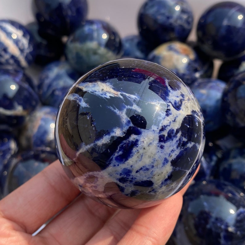 1PC 50mm Natural Sodalite ballCrystal sphereQuartz Crystal BallCrystal decorSodalite ball by handCrystal Healing crystal ball Gift image 8