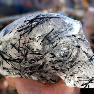 8.4&#39;&#39; Natural Tourmaline Alien Skull, Quartz Crystal Skull, Charoite Skull Carving, Aliens Skull,Healing, Home Decor LZ42