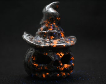 3'' Natural Hand carved Yooperlite skull，Yooperlite pumpkin，crystal skull，quartz crystal，crystal pumpkin Flurescent lamp（USB port）