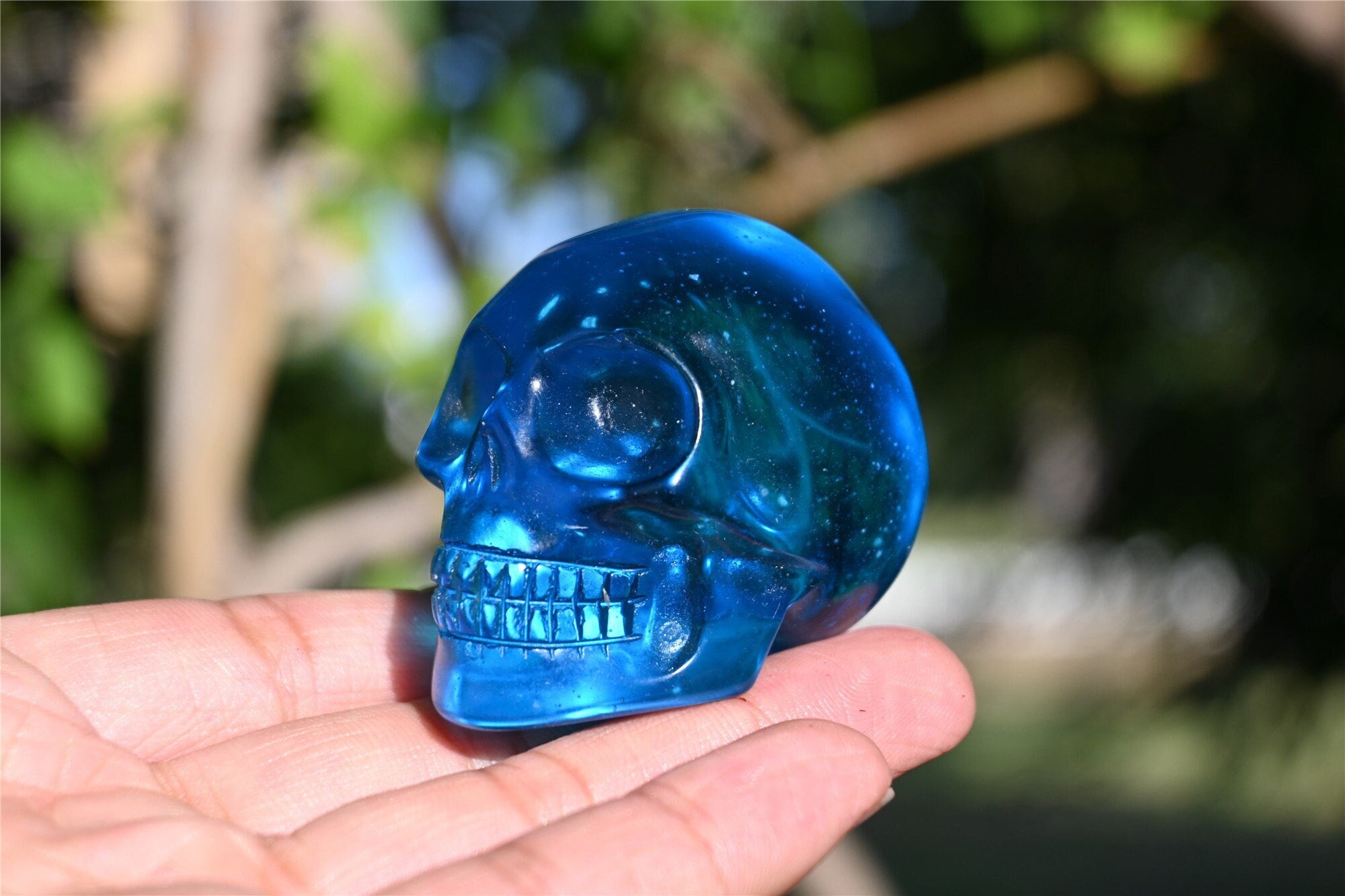 2'' Hand Carved Blue Melting Stone Skull，crystal Gift,quartz