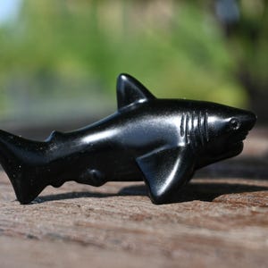 3.2&quot; Natural Obsidian Shark，crystal shark，Crystal ornament，Crystal gift，Carved  shark，quartz crystal，Holiday gift，Crystal healing