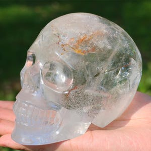1.24kg Natural Clear quartz skull，Quartz skull，Crystal Carved skull，Skull ornament，Crystal gift，Crystal healing WK755