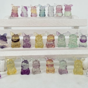 5PC 16 mm + Mini Natürliche Hand geschnitzt Fluorit Pikachu, Quarzkristall, Kristall Pikachu, Weihnachtsgeschenk, Kristallverzierung, Kristallheilung