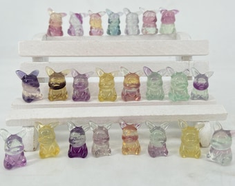 Hand Carved Fluorite Pikachu: Mini Crystal Ornament (16mm)