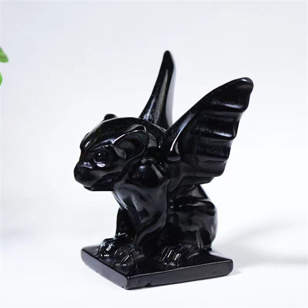 Gargoyle In Ossidiana Naturale Intagliata Da 2,2'', Gargoyle Di - Foto 3