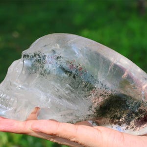 1.14kg Natural Clear quartz ghost Alien skull，Quartz skull，Crystal Carved skull，Skull ornament，Crystal gift，Crystal healing WK783