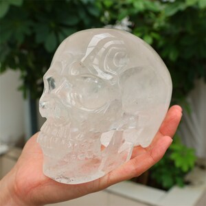 4.79LB Natural Clear Quartz Skull，Hollow out skull carved，Crystal ornament，Crystal gift，Crystal skull decor，Crystal healing SL-490