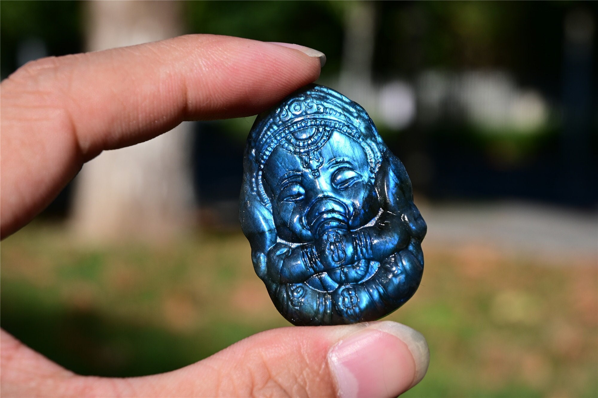 1.6'' Natural Labradorite Elephant，Elephant skull，Crystal animal，Crystal gift，Crystal pendant，Quartz crystal Crystal healing 1PC