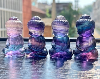 1.6'' Natural carved Elixir Rainbow fluorite Buddha, Father's day gift，Quartz Crystal,crystal Statue，crystal Healing，Divine